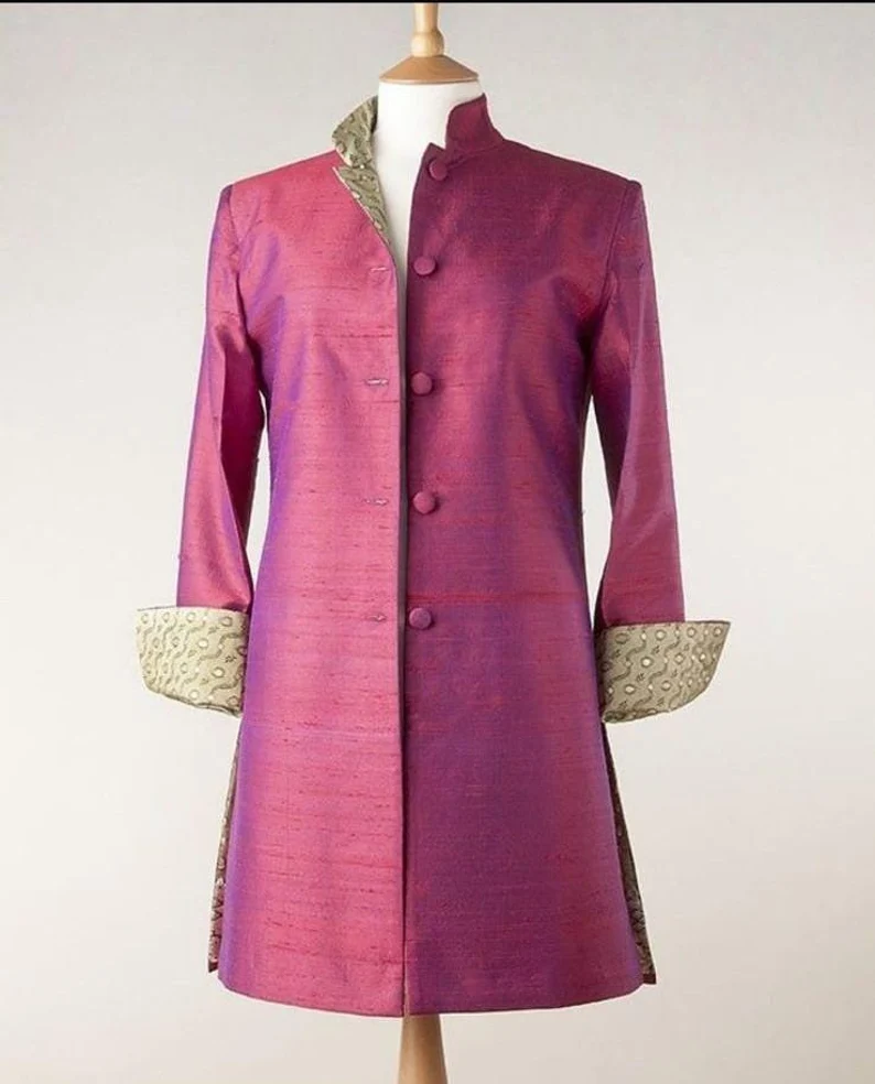 Pink Nehru Collar Coat - Image 5