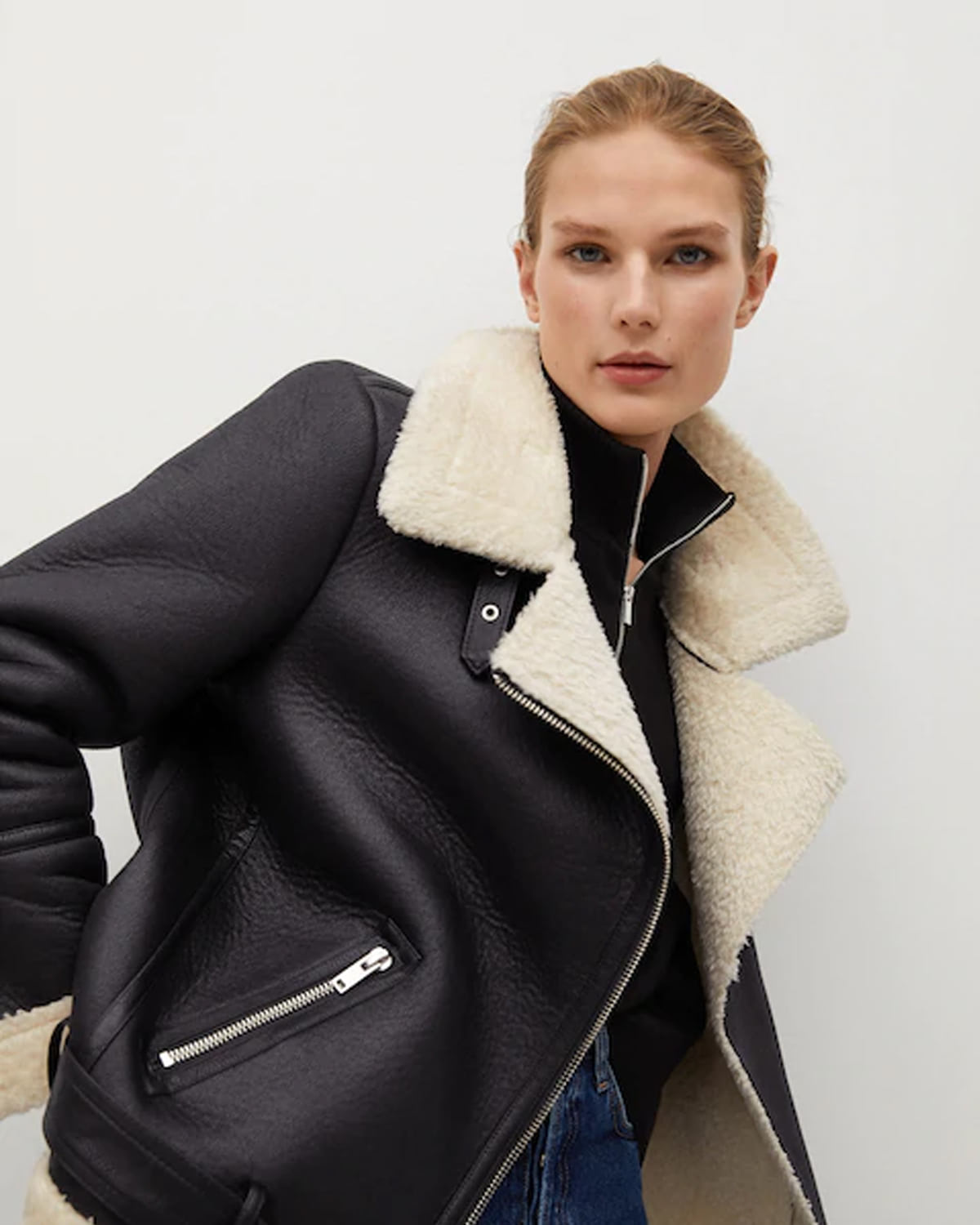 Faux-fur lapels biker jacket
